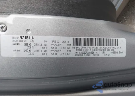 2016 Dodge Grand Caravan R/T z USA, uszkodzony, nr VIN 2C4RDGEG7GR380030